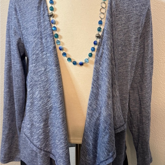 💙 Ann Taylor Whisper Luxe Cascading Duster Cardigan – Marled Blue/Gray – EUC 💙B3 - Picture 2 of 6